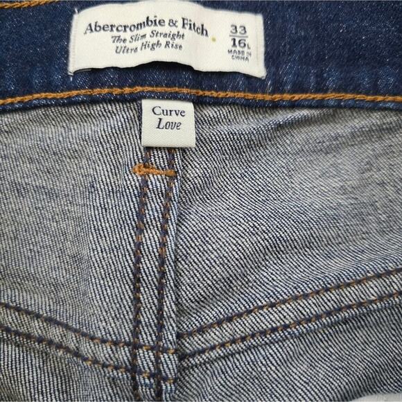 Abercrombie & Fitch‎ Dark Wash Slim Straight Ultra High Rise Jeans Plus Size 16 - Picture 13 of 13